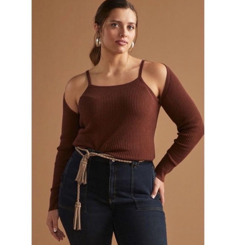 Anthropologie Ribbed Cut-Out Sweater Brown Size 2X